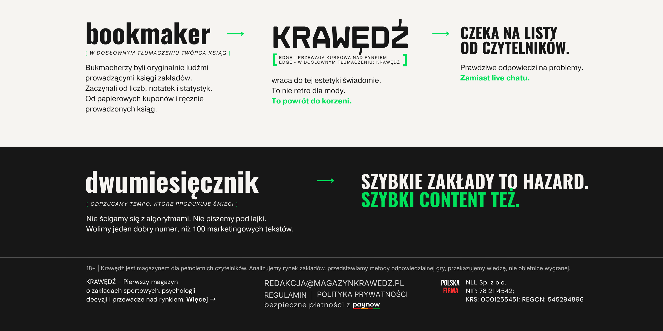 Kontakt i informacje prawne magazynu Krawędź