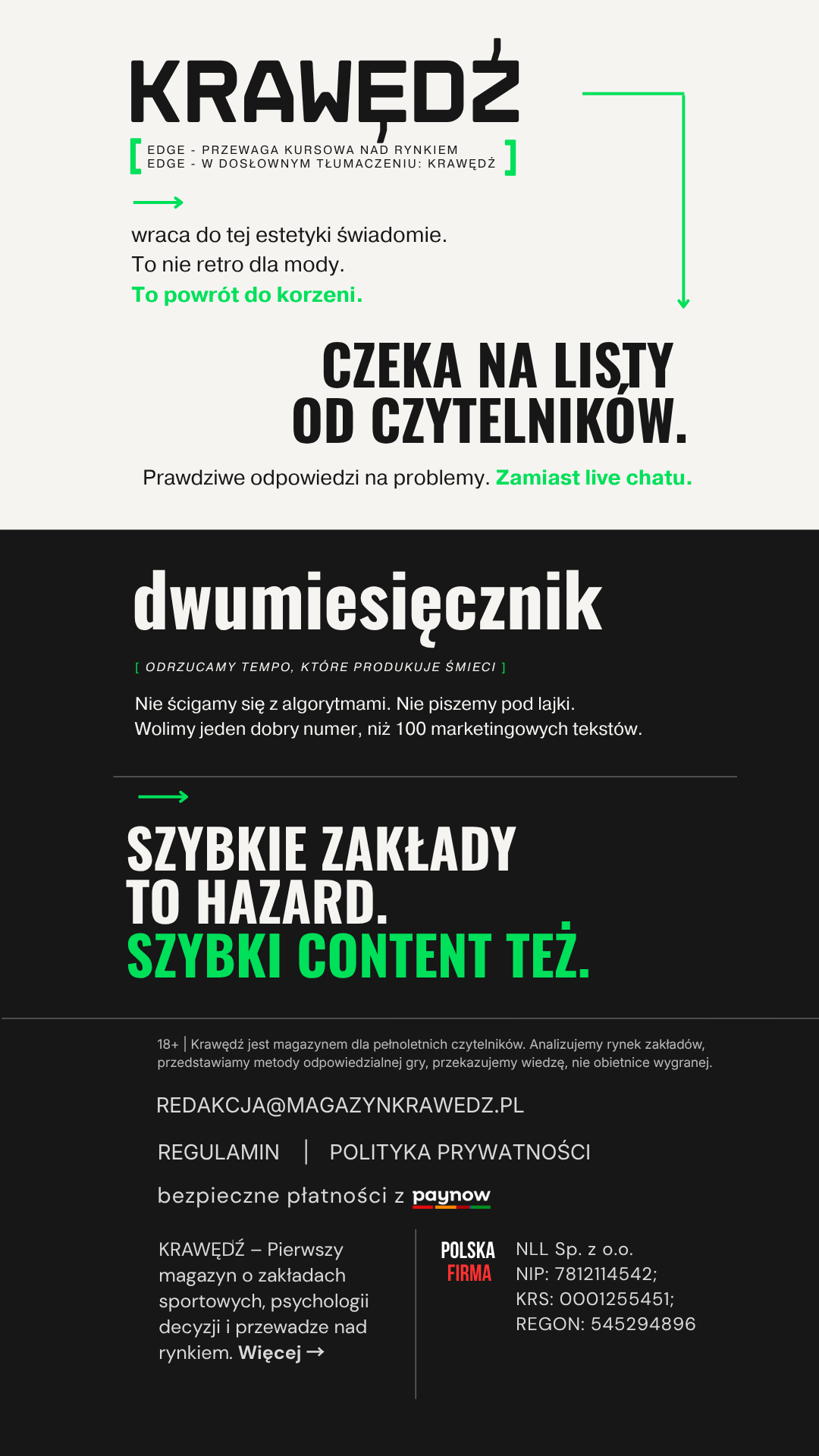 Kontakt i informacje prawne magazynu Krawędź